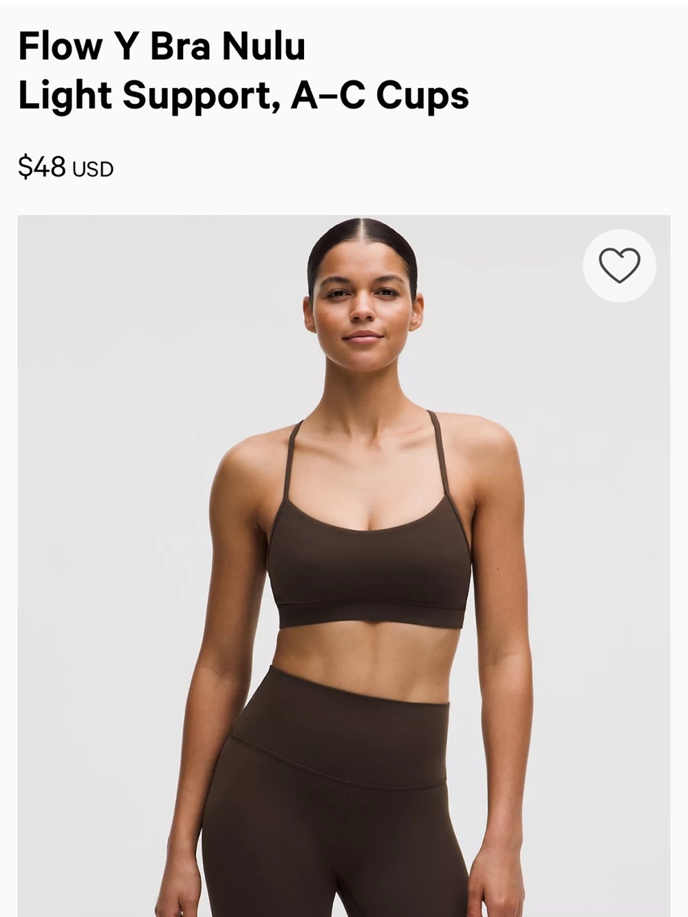 NWOT Lululemon athletica Flow Y Nulu Light Support Sports Bra — Dark Brown